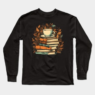 Coffee And Books with Floral Elements Long Sleeve T-Shirt